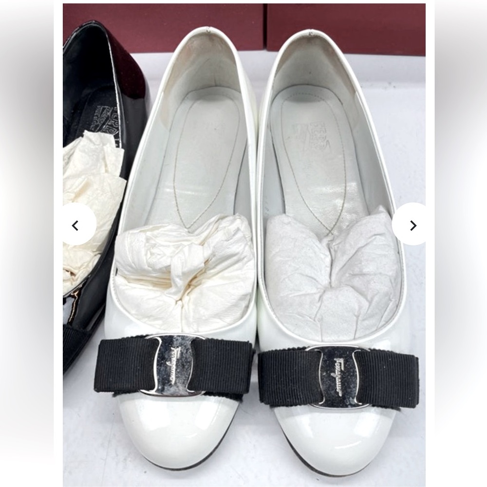 SALVATORE FERRAGAMO VARINA White Patentcalf Flat Shoe Size 7
